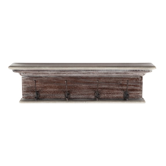 Home Wall Decorative Antique Brass Hardware 4 Hook Coat Rack - Brown
