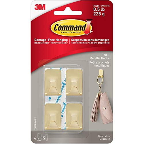 4 Hooks Plus 5 Strips Brass Small Adhesive Hooks