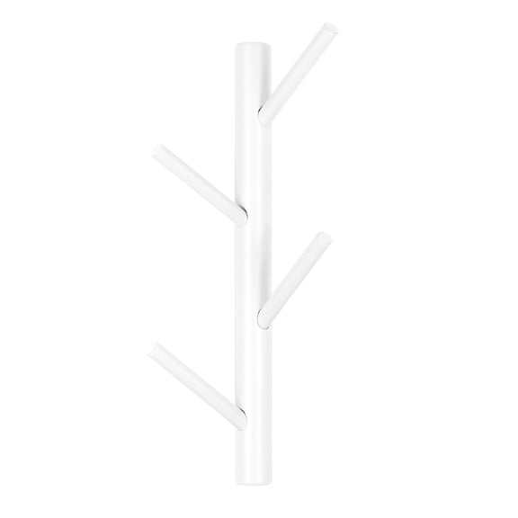 4 Hooks Wood Coat Rack Wall Mounted Tree Branch Coat and Hat Entryway Rack, White