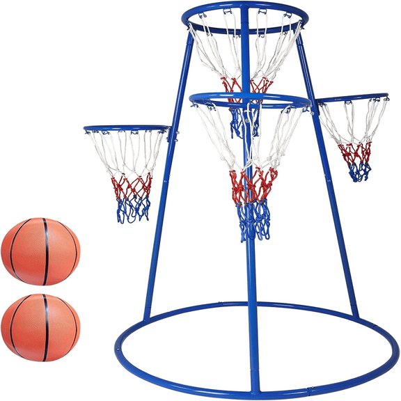 4 Hoop Basketball Set,Mini Adjustable Basketball Goal with Pump for Indoor & Outdoor Play,Fun Basketball Game for Ages 3+ Birthday Gift