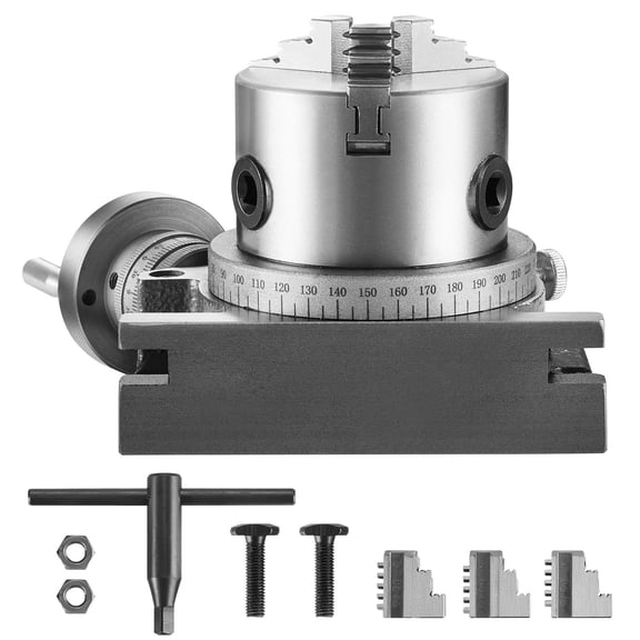 4" Horizontal Vertical Rotary Table with 3-Jaw Chuck, 100mm Precision Milling Indexing Table for Engineering and Metalworking, Includes T-Bolts&Nuts