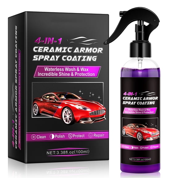 4-IN-1 Ceramic Spray Coating for Cars - Waterless Wash & Quick Detailer for Dash Board, Tires & Plastic - Shine & Protection