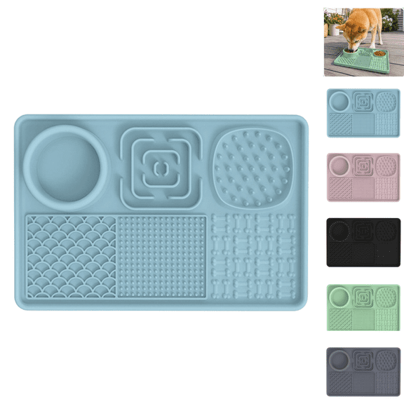 4-IN-1 Dog Lick Mat for Anxiety Relief, Slow Feeder Alternative, Pet Enrichment Treat Mat, Boredom Buster, Durable Food-Grade Silicone, Dishwasher & Freezer Safe Blue