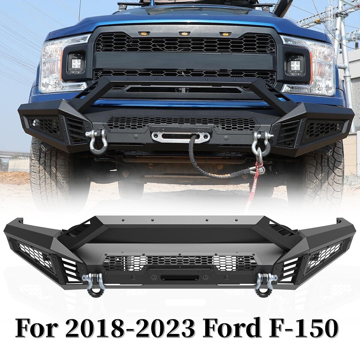 4 IN 1 Front Bumper Assembly(MidWidth Front Bumper+Side Wings+Bull Bar+Winch Plate) w/2 x 4