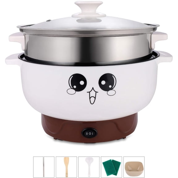 4-IN-1 Multifunction ctric Cooker Skillet Grill Pot Wok ctric Hot Pot for Noodles Cook Rice Fried Stew Soup Steamed Fish Boiled Egg Small Non-stick (2.3L, with Lid and Steamer)