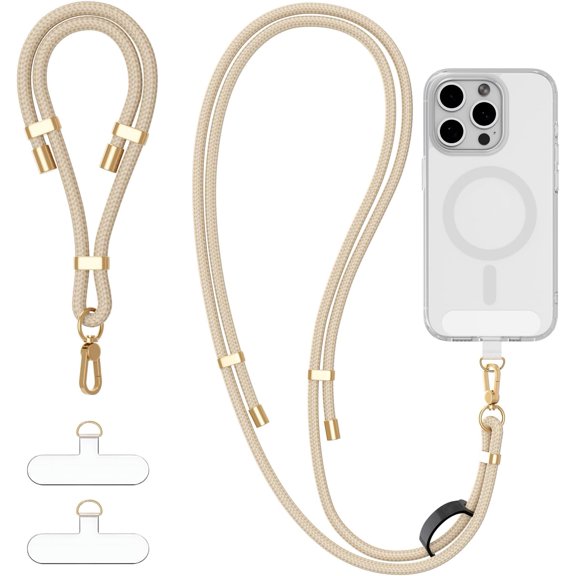 4-IN-1 Phone Lanyard + Wrist Strap Kit with 2 Tabs, Universal Adjustable Phone Strap Crossbody, Anti- Lanyard for 17 and Smartphones, Beige