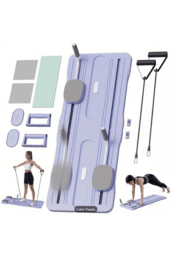 Pilates Board with Yoga Socks - Pilates Equipment Set, Multifunctional Foldable Home Pilates Board, 5-in-1 Pilates Skateboard
