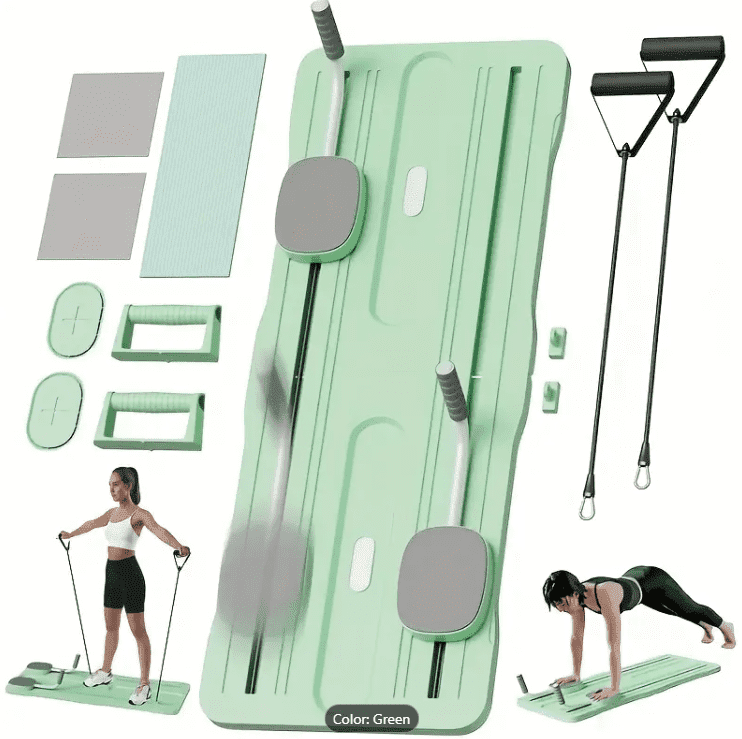 4-IN-1 Pilates Machine with Multi-Level Resistance, Foldable Pilates Board- Home Gym Equipment for Core Strength, Stretching, Balance Training , Push up Board
