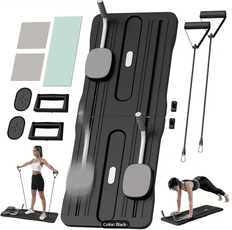 4-IN-1 Pilates Machine with Multi-Level Resistance, Foldable Pilates Board- Home Gym Equipment for Core Strength, Stretching, Balance Training , Push up Board