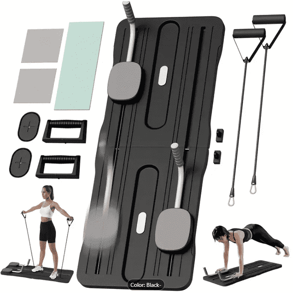 4-IN-1 Pilates Machine with Multi-Level Resistance, Foldable Pilates Board- Home Gym Equipment for Core Strength, Stretching, Balance Training , Push up Board