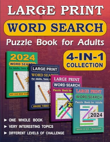 Pre-Owned 4-IN-1 Word Search Puzzle Book for Adults: Word Search Books for Adults Large Print. Brain Game & Activity Book for Adults, Teens & Seniors. Paperback