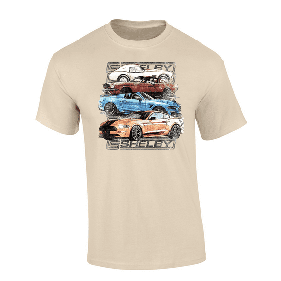 4 Iconic Mustang Models 1965-Present Shelby Cobra Mustangs Vintage Car Short Sleeve Adult Graphic T-Shirt-Sand-xl