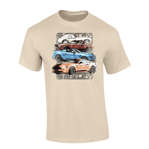 4 Iconic Mustang Models 1965-Present Shelby Cobra Mustangs Vintage Car Short Sleeve Adult Graphic T-Shirt-Sand-xxl