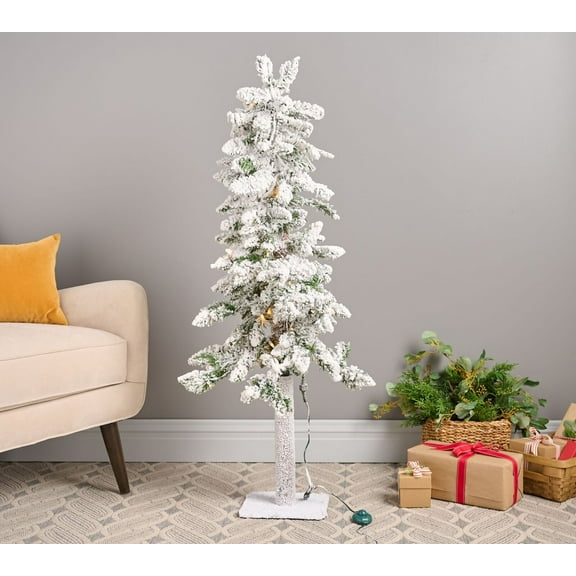 4' Illuminated Alpine Flocked Tree with Foot Pedal by Valerie