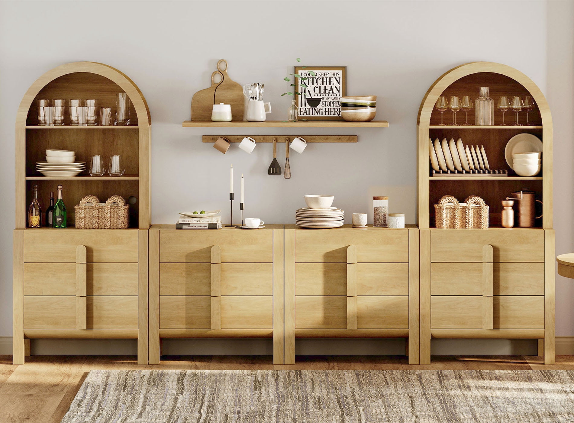 4-In-1 71"H Tall Kitchen Pantry Storage Cabinet,126"W Large Mid-Century Modern Sideboard Buffet Cabinet With 12 Drawers And Shelves For Kitchen