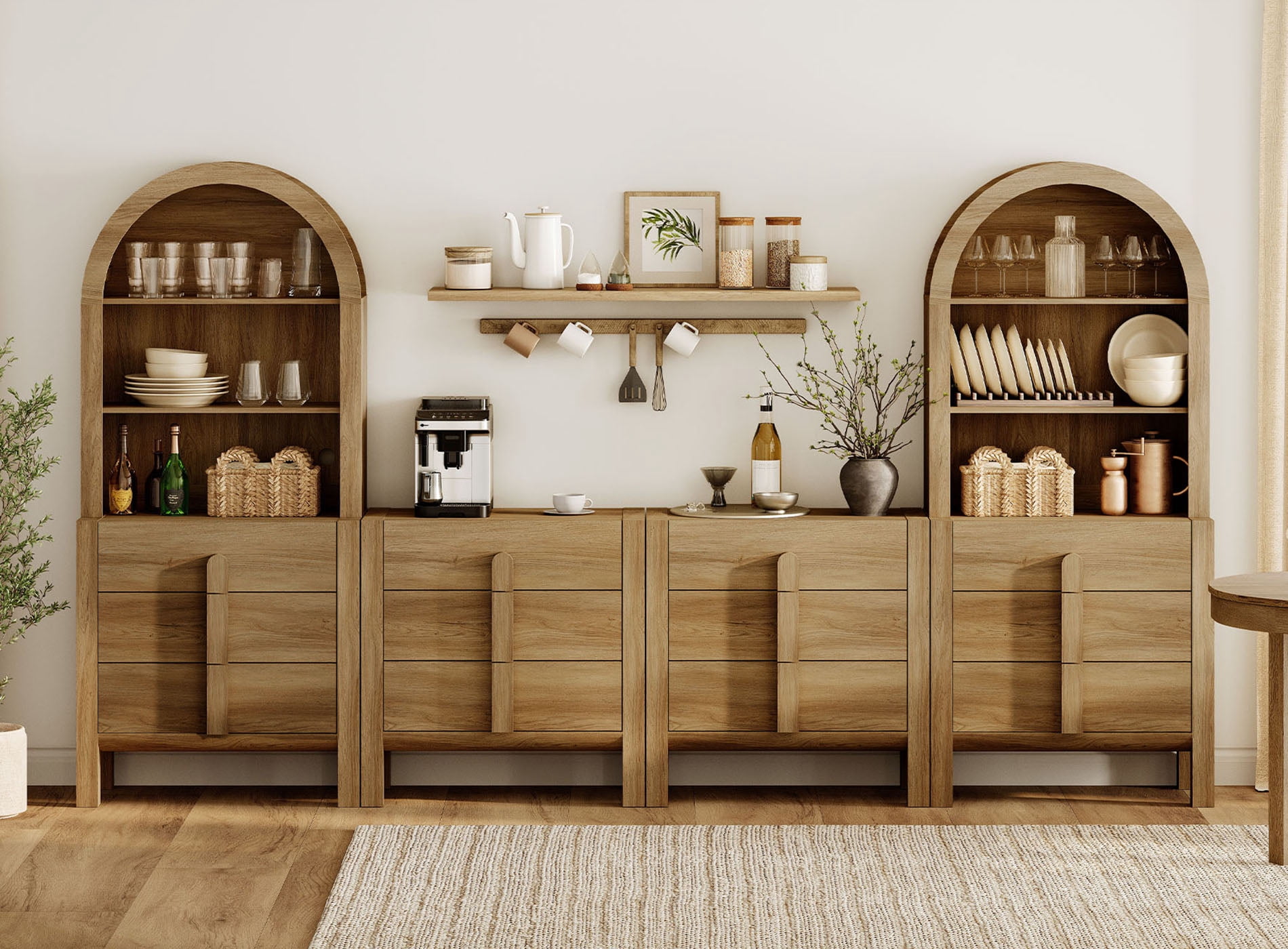 4-In-1 71"H Tall Kitchen Pantry Storage Cabinet,126"W Large Mid-Century Modern Sideboard Buffet Cabinet With 12 Drawers And Shelves For Kitchen