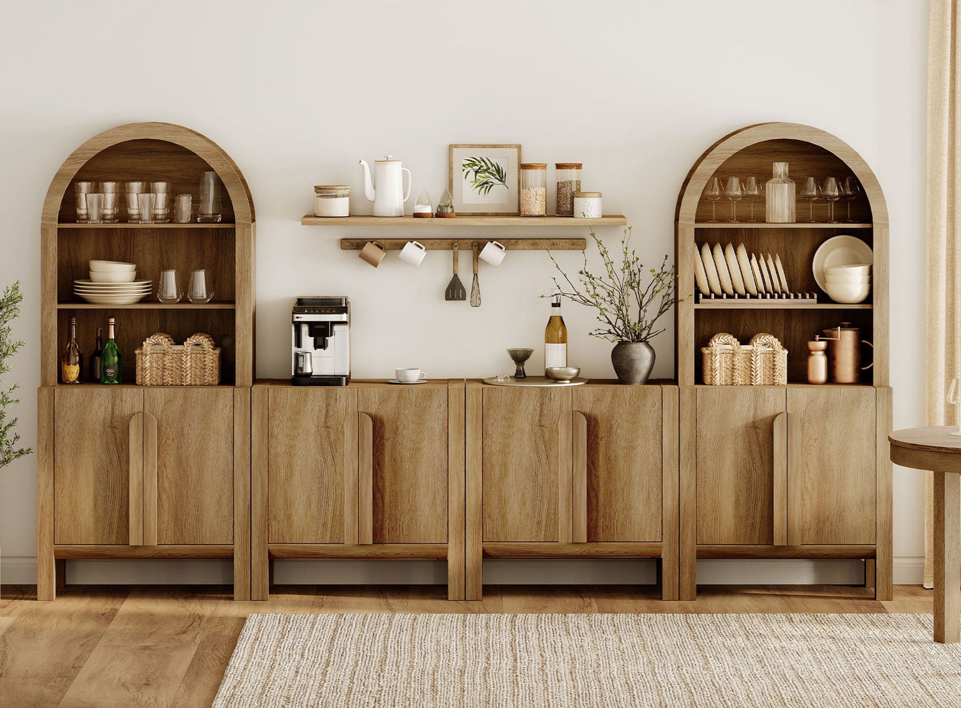 4-In-1 71"H Tall Kitchen Pantry Storage Cabinet,126"W Large Mid-Century Modern Sideboard Buffet Cabinet With 8 Doors And Shelves For Kitchen