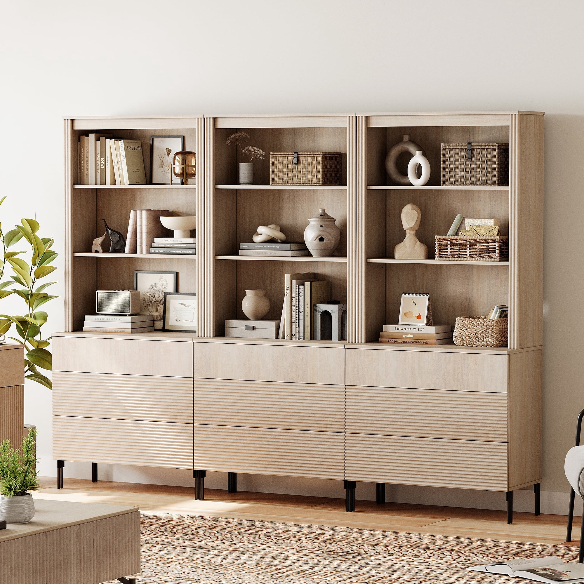 4-In-1 71"H Tall Kitchen Pantry Storage Cabinet,Large Mid-Century Modern Sideboard Buffet Cabinet Set Of 4 With Drawers And Shelves For Kitchen