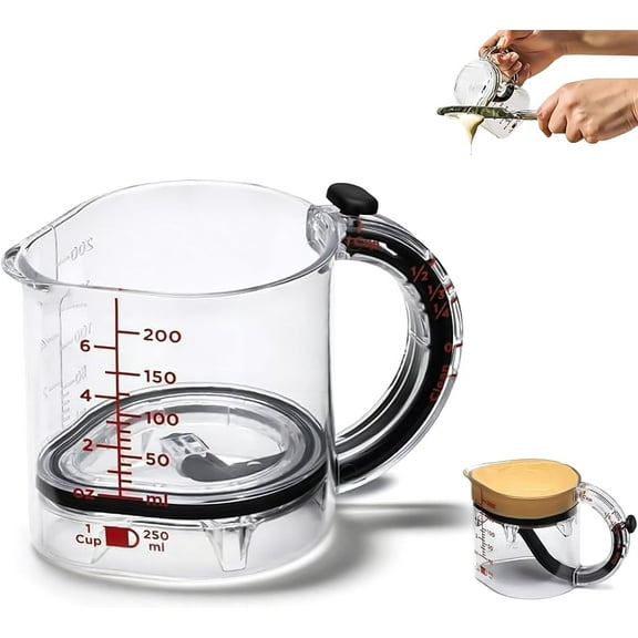 4-In-1 Adjustable Measuring Cup, Measuring Cup with Separate Compartment,Multi-Functional Push Measuring Cup with Scraper-Style Seal Base, No Waste Design for Cooking and Bakings