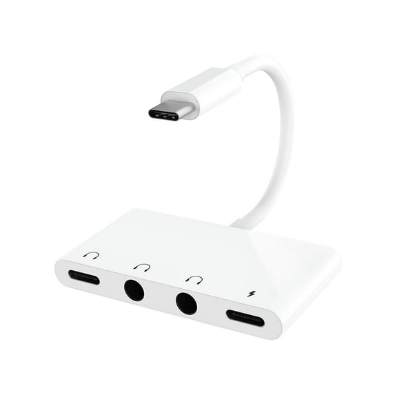 4 In 1 Audio Adapter Home Office Plug And Play Charing Splitter Voice Call USB C To 3.5mm Headphone Jack Volume Control Portable