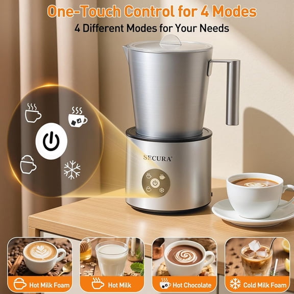 4-In-1 Automatic Milk Frother - Stainless Steel, Hot/Cold Foam Maker for Latte, Cappuccino, Macchiato, Hot Chocolate