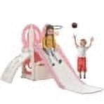 4 In 1 Climber and Slide Set for Kids,Freestanding Climber Slide Playset with Basketball Hoop,Play Combination for Babies Toddlers Indoor & Outdoor, Easy Setup, Pink
