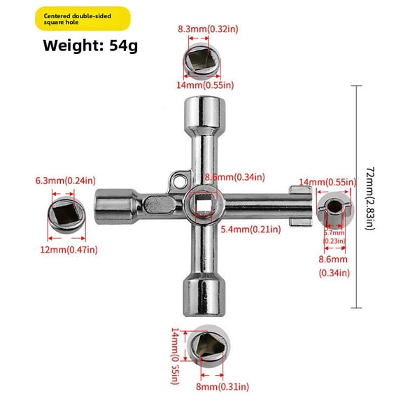 4 In 1 Cross Key Wrench With Accessories Universal Square Triangle Train Electrical Cupboard Box Elevator Cabinet