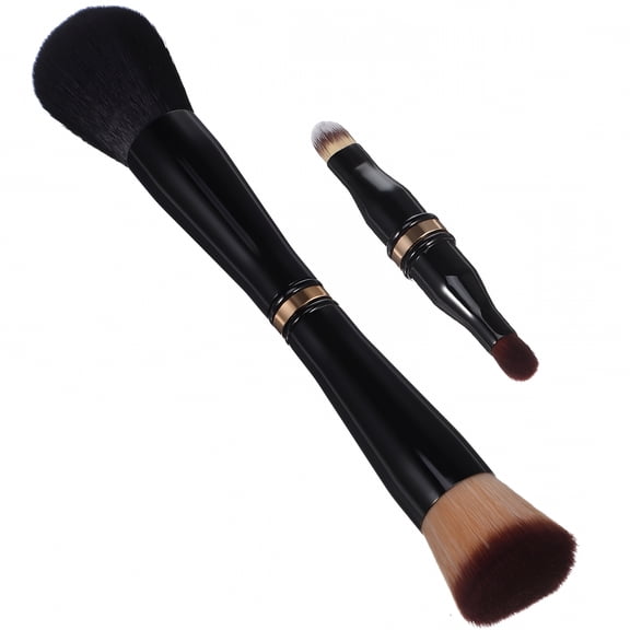 4-In-1 Double Sided Makeup Brush for Travel, Compact Face Concealer Foundation Blush Eyeshadow Applicator, Soft Synthetic Fiber Cosmetic Tool for Daily and Business Trip Beauty Routine