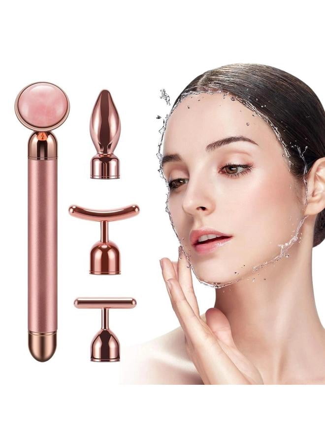4-In-1 Electric Face-Lifting Massage Roller Pink/Rose Gold 15.5cm，Massager Roller Golden Face Roller, Arm Eye Nose Massage for Face Facial Massager Skin Care Tools
