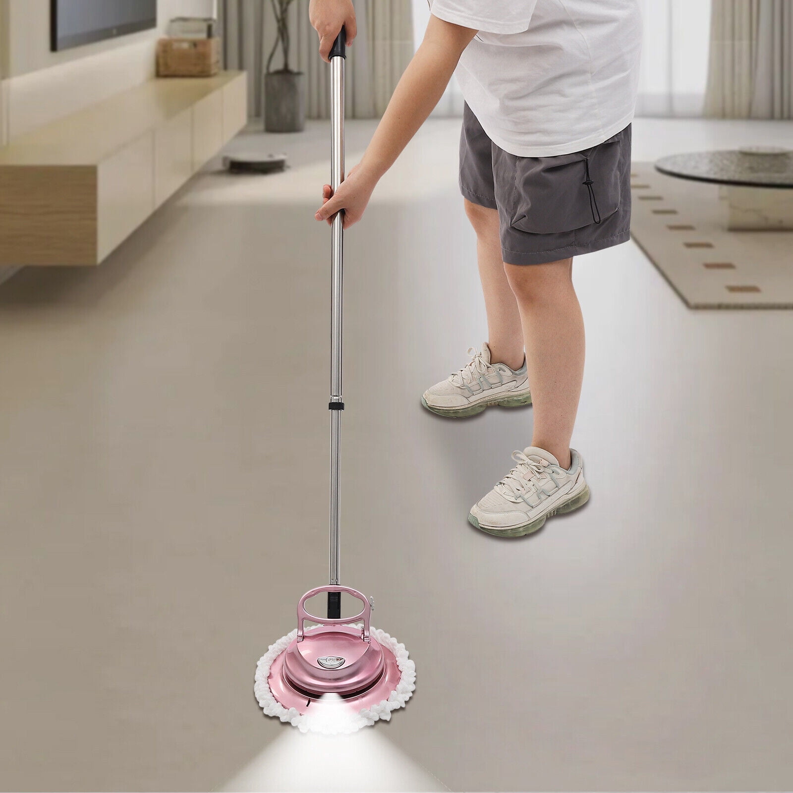 4 In 1 Electric Spin Mop Floor Cleaner Polisher Sweeper Scrubber + LED Lighting