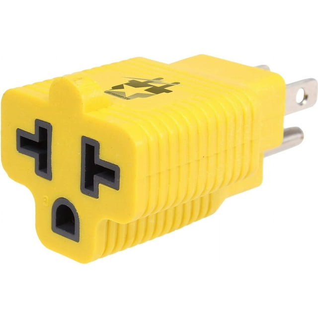 4 In 1 Female T-Blade Adapter 15 Amp Household Plug To 20 Amp, 5-15P To 5-20R,6-15R,6-20R - 15A To 20A 125V, Window Wall Outlet Adaptor. Easy To See Yellow. (3-PK, Yellow)
