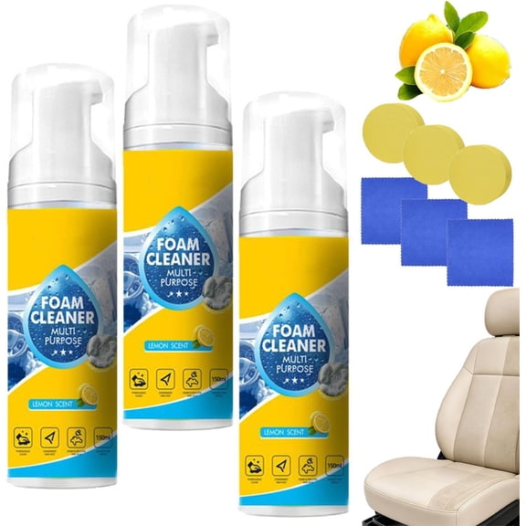 4-In-1 Foam Cleaner All Purpose, Multifunctional Foam Cleaner, Powerful & Multipurpose Car Interior Foam Cleaners,Lemon Fresh Scent,Deep Clean Car,Kitchen,Bathroom,Sofa(3Pcs)
