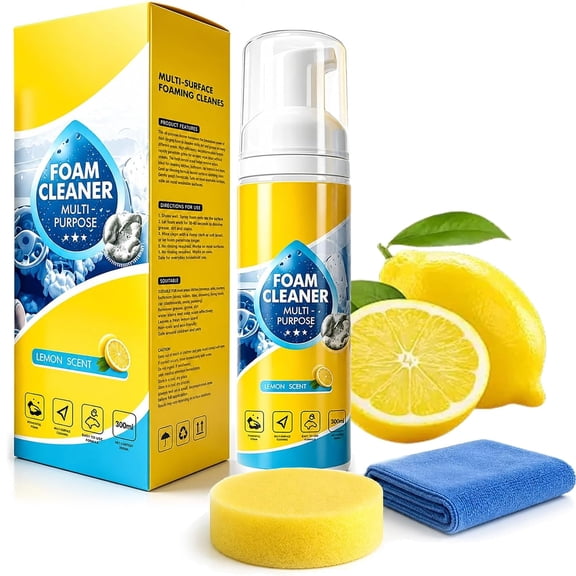 4-In-1 Foam Cleaner All Purpose, Multifunctional Foam Cleaner, Powerful & Multipurpose Car Interior Foam Cleaners,Lemon Fresh Scent,Deep Clean Car,Kitchen,Bathroom,Sofa(1Pc)