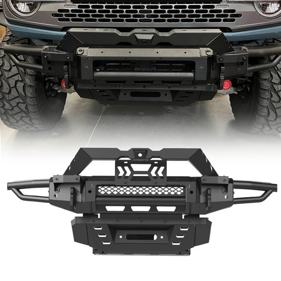 4 In 1 Front Bumper w/2*Side Wings+Bull Bar+Skid Plate For 2021-2023 Ford Bronco(not Bronco Sport)