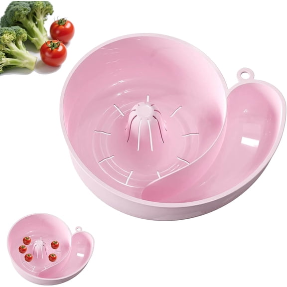 4-In-1 Fruit & Vegetable Washer,Cute Snail-Shaped Automatic Drain Basket, Stackable Berries Washer Spinner Bowls for Cleaning Fruit, Vegetable, Meat, Seafood, Multipurpose Rinse Drain Basket