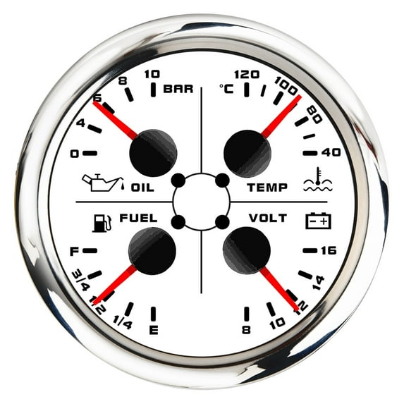 4 In 1 Fuel Level Gauge Water Temperature Oil Pressure Voltage Multifunction Gauge Or Sensor For Car Boat RV Camper ,Easy to Install