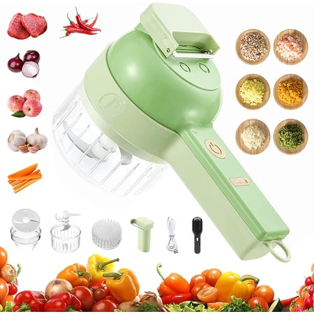4 In 1 Handheld Electric Vegetable Cutter and Slicer - Mini Wireless Food Processor with Brush - Vegetable Garlic Chopper
