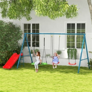 Qhomic 4 in 1 Swing Set, Heavy Duty A-Frame Swing Frame, Weight Capacity 440 lbs Adjustable Outdoor Playground with Swing Seat, Bird's Nest Swing Seat