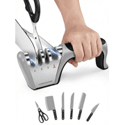4-in-1 knife sharpener, 4 stage, with cut-resistant glove, premium polish blades, works for fruit knife, steel blades and scissors