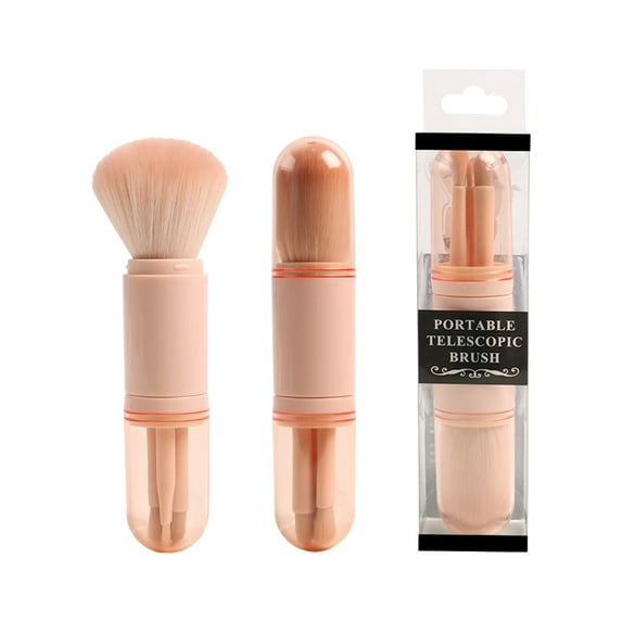 4-In-1 Makeup Brush, Beige With Pvc Case - 4 Brushes, Double-Ended Makeup Brush With Four-In-One Retractable Mini Makeup Brush, Easter, St. Patrick'S Day, Wedding, Brush, Diamond-C Makeup Organizers