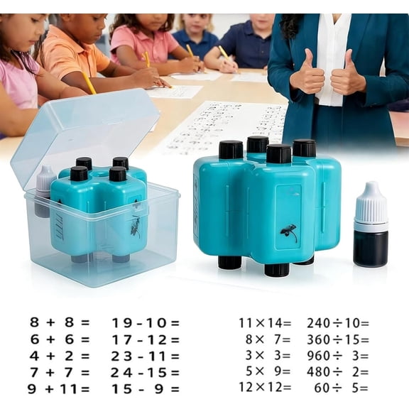 4 In 1 Math Stamp Roller, Multiplication & Fill-In-The-Blank Practice, Roller Digital Teaching Stamps W/Refill Ink, Classroom & Home Use