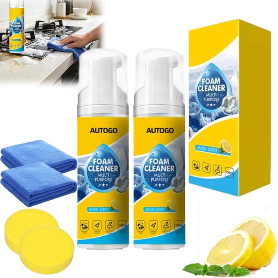 4-In-1 Multi-Enzyme Foam Cleaner – Deep Cleaning Foam For Car Interior, Kitchen Grease, Bathroom Tiles & Sofa Upholstery, Multi-Purpose Foam Cleaner For Home & Auto (2PCS, 1)