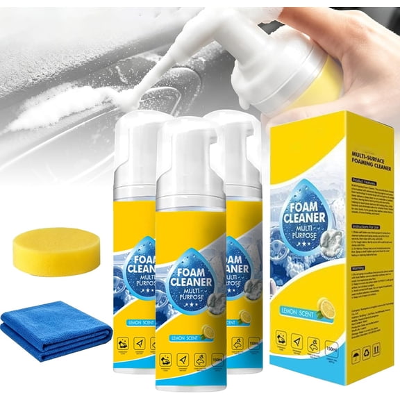 4-In-1 Multi-Enzyme Foam Cleaner, Multi Purpose Foam Cleaner All Purpose, Powerful Cleaning, No-Rinse, Deep Cleaning Spray for Car Interior, Kitchen Grease, Bathroom Tiles, Sofa Upholstery(3Pcs)