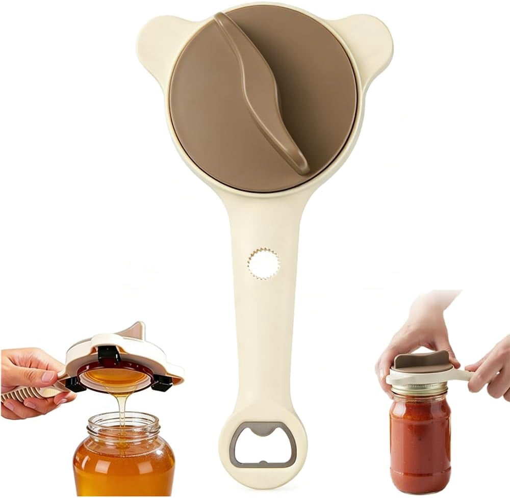 4-In-1 Multi-Functional Can Opener With Anti-Slip Tooth Design, Adjustable Three-Prong Opener, Suitable for Cans and Bottles of Various Sizes.