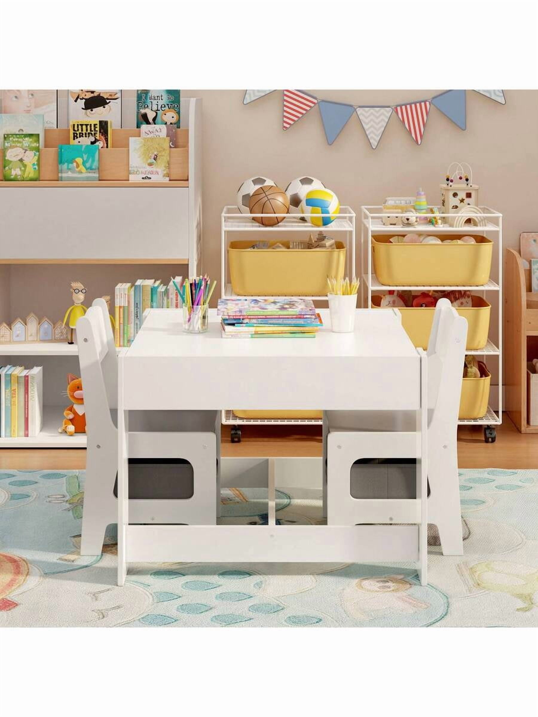 4-In-1 Multi-Functional Kids Table And Chair Set, Suitable For Children  To Drawing, Crafting, Eating And Play Before Going To School, With  Storage Space Under The Table And Chairs
