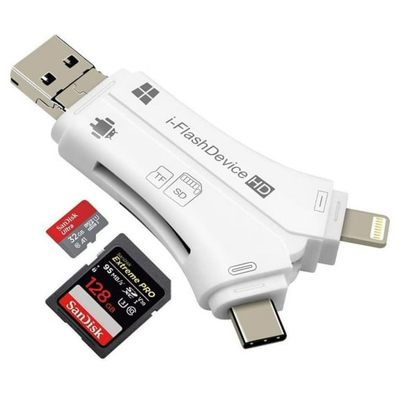 4 In 1 Multi-function SD Card Reader, Easy To Manage Data Amp, for Multiple Devices WHITE