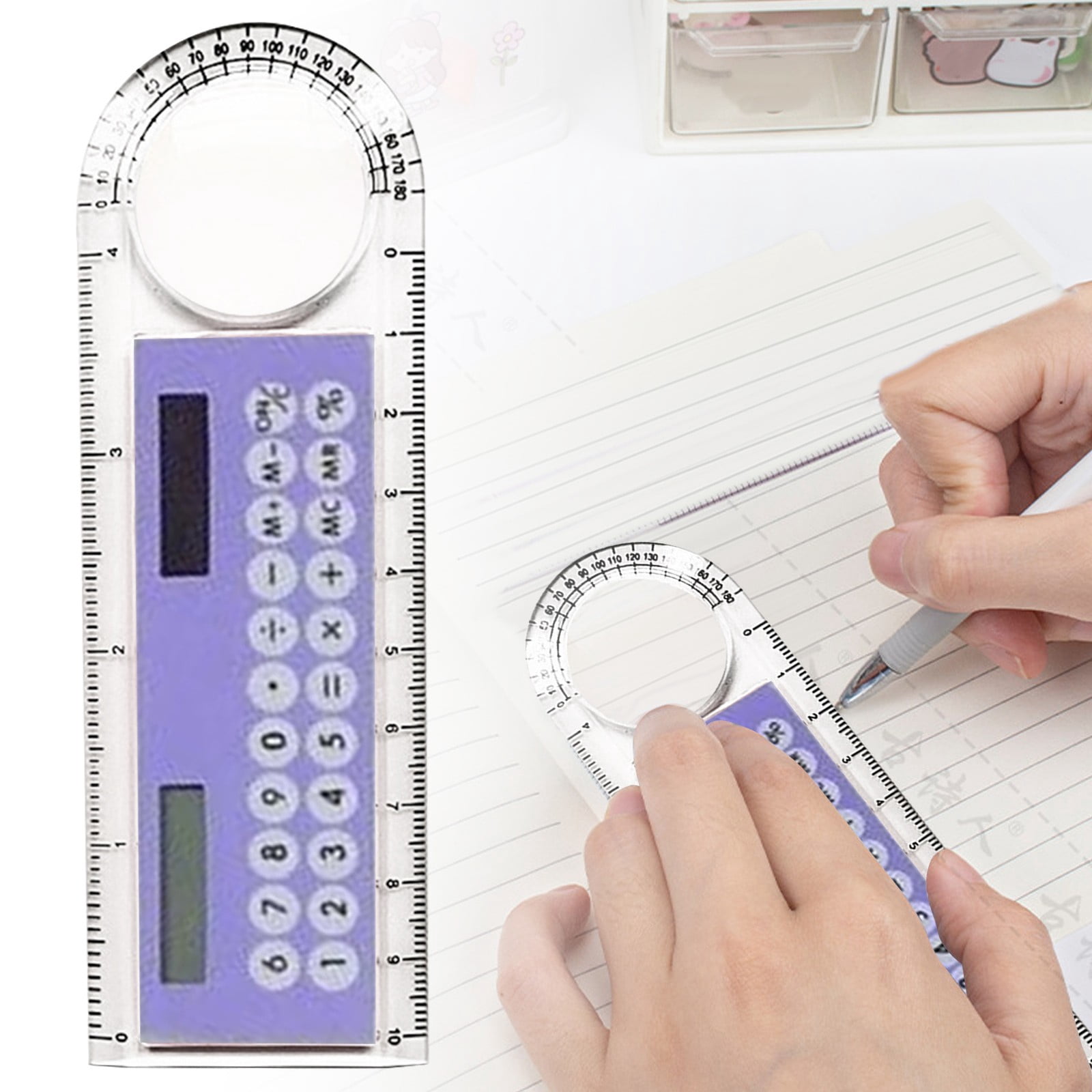 Ypo Ruler 4-In-1 Multifunctional Ruler with Calculator, Magnifier and Protractor ...