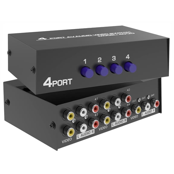 4-port Composite RCA Video Stereo Audio Switcher For Cable Box TV DVD Game Console