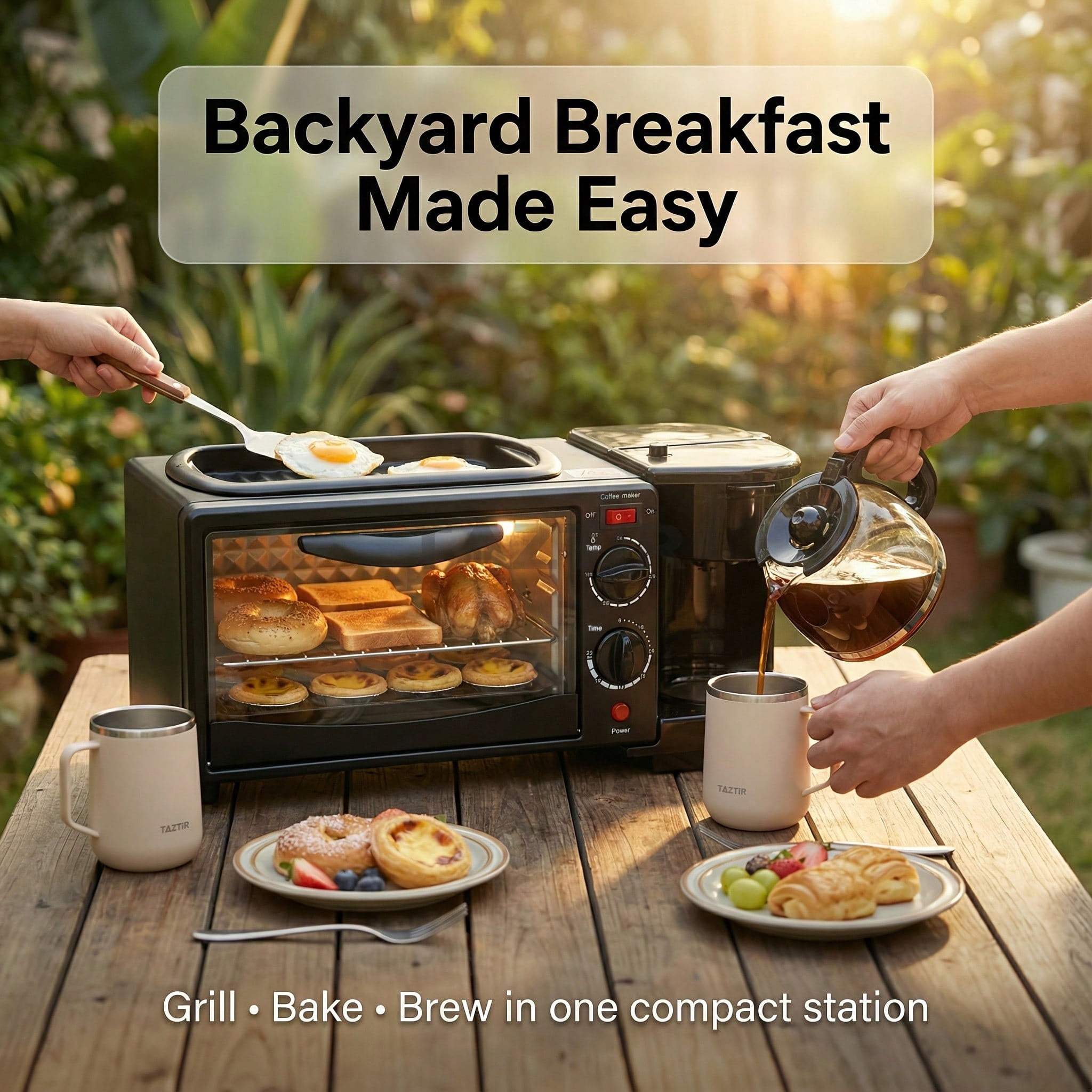 4-In-1 Portable Breakfast Station - Bake, Toast, Pan-Fry & Brew Coffee ...