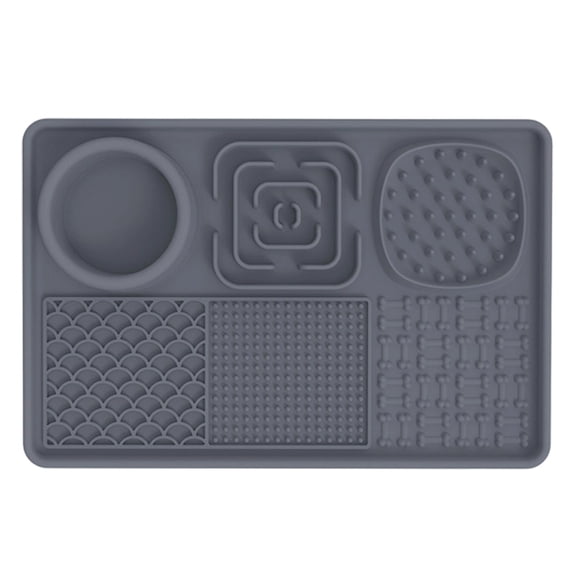 4-In-1 Silicone Lick Snuffle Mat with Suction Cups, Slow Feeder Bowl & Slow Feeder Alternative for Dogs and Cats for Anxiety Relief Gray